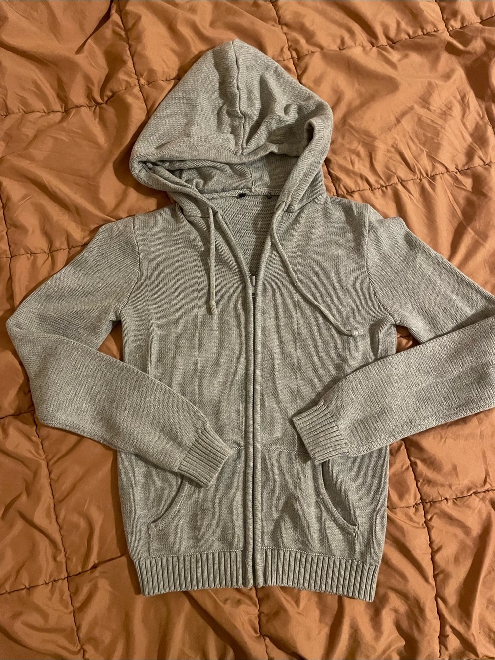 Brandy Melville Light Gray Zip-Up Hoodie Sweater